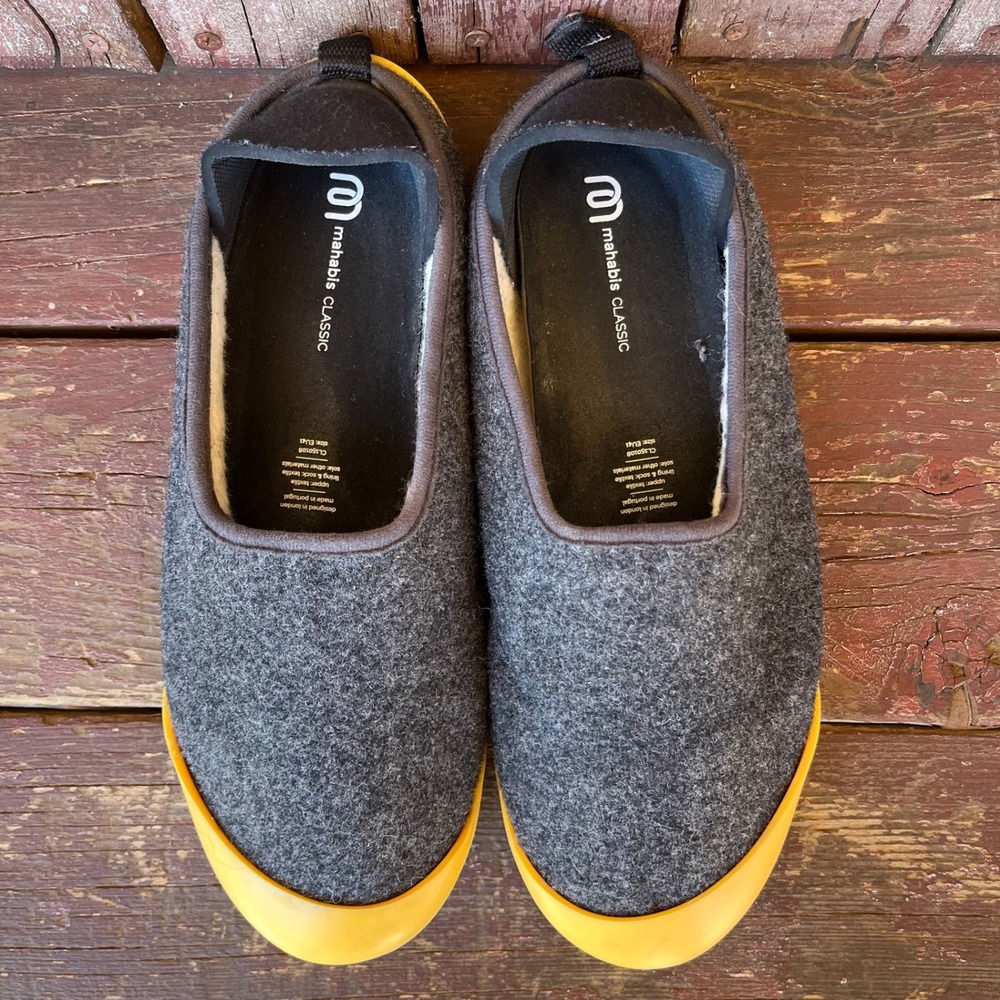 Mahabis Classic Wool Felt Slippers Charcoal Yellow Garden Womens EU 41 / 9.5-10